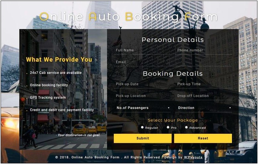 Car Booking Form Template Free Download