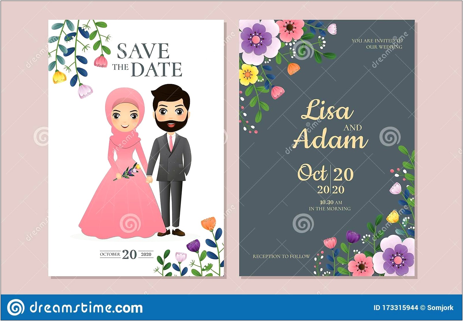 Cartoon Bride And Groom Wedding Invitations