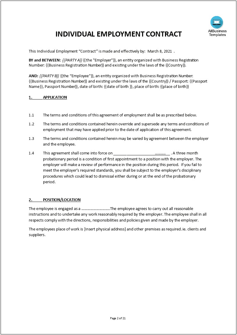 Casual Employment Contract Template Free Download