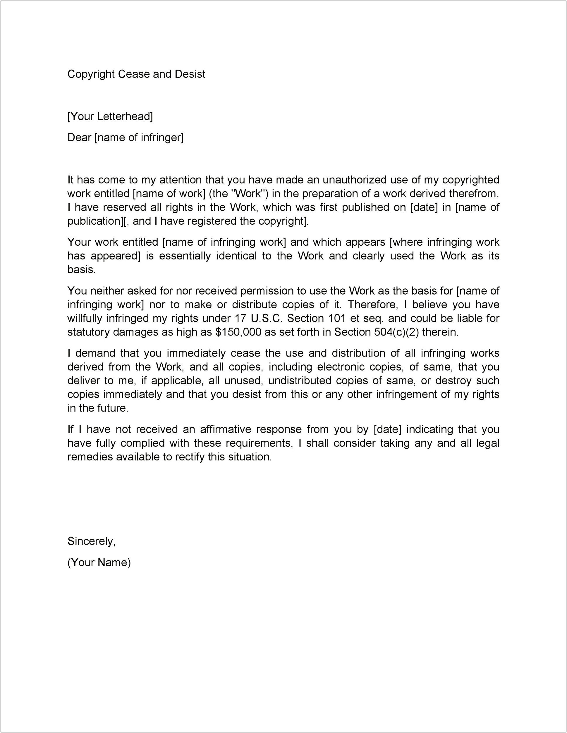 Cease And Desist Free Letter Template Uk