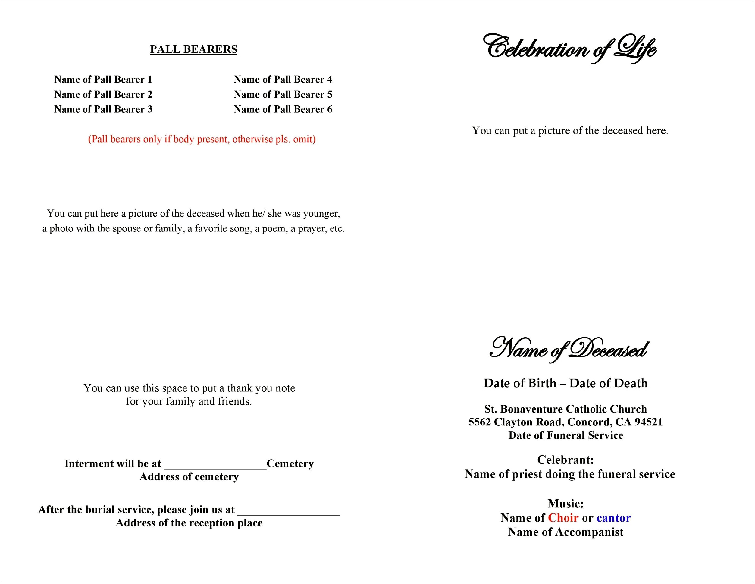 Celebration Of Life Template Announcement Free