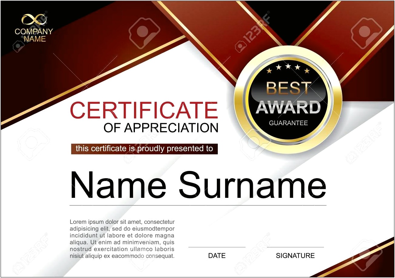 Certificate Of Appreciation Award Template Free