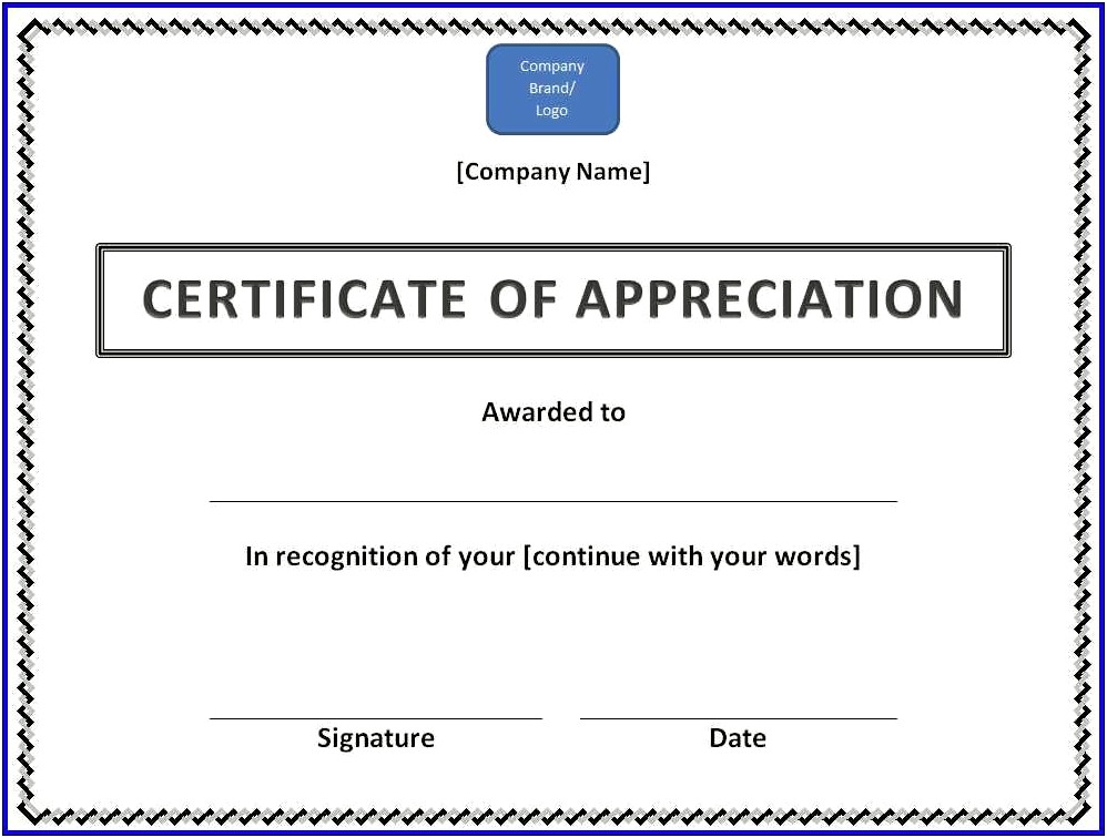 Certificate Of Appreciation Template Download Free
