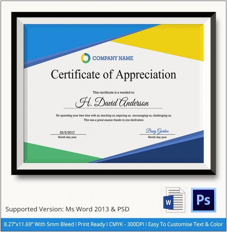 Certificate Of Appreciation Template Free Download Psd
