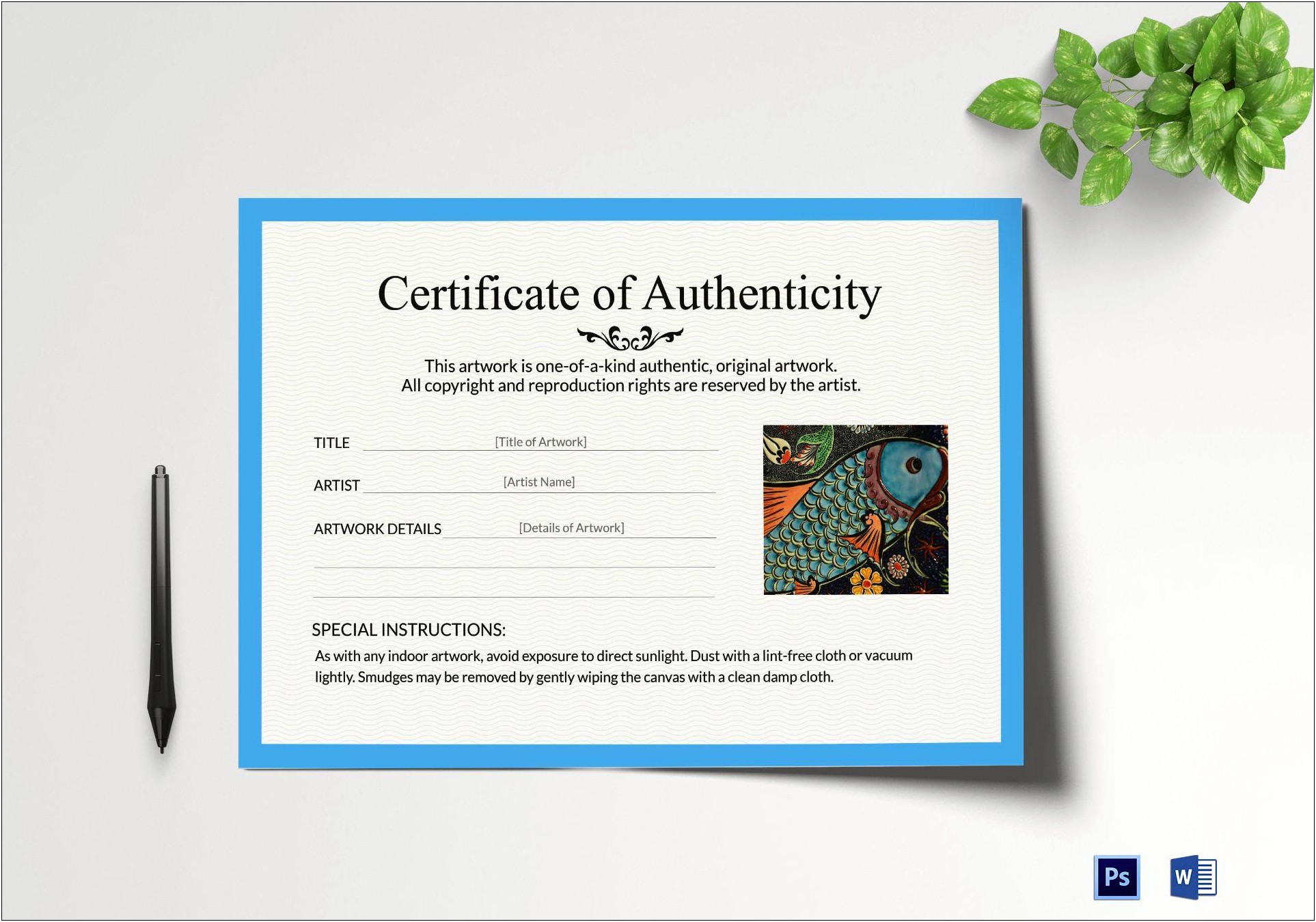 Certificate Of Authenticity Art Template Free