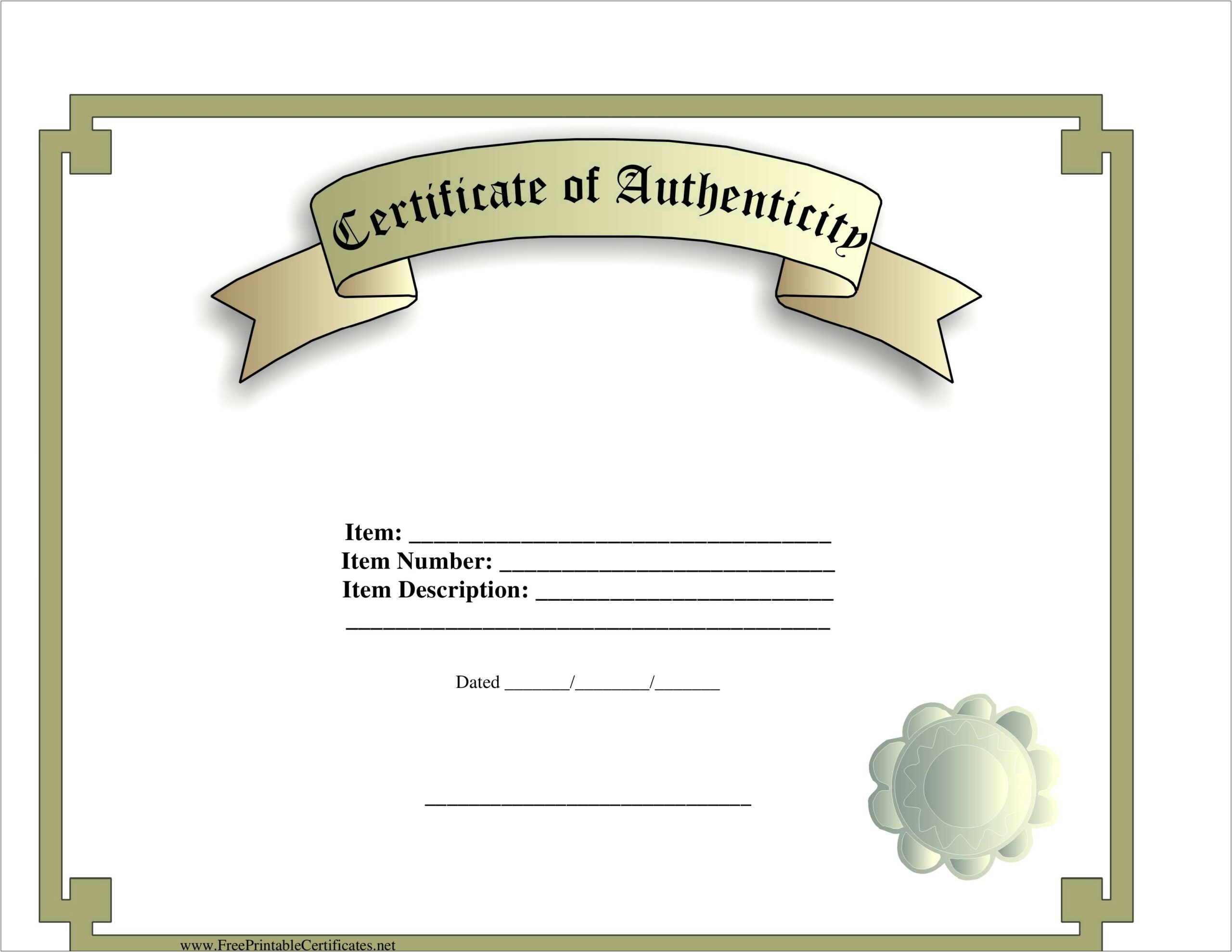 Certificate Of Authenticity For Artwork Free Template