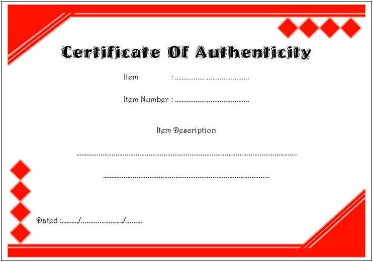 Certificate Of Authenticity Template Free Download Microsoft Word