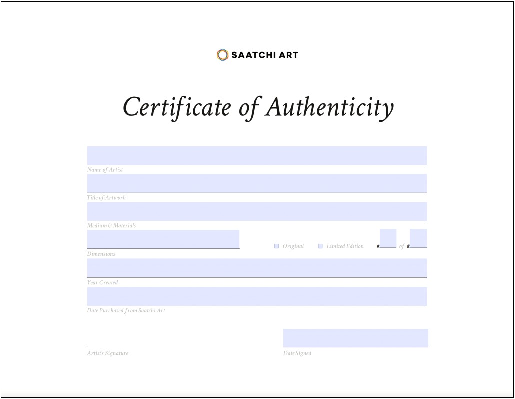 Certificate Of Authenticity Template Free For Artwork