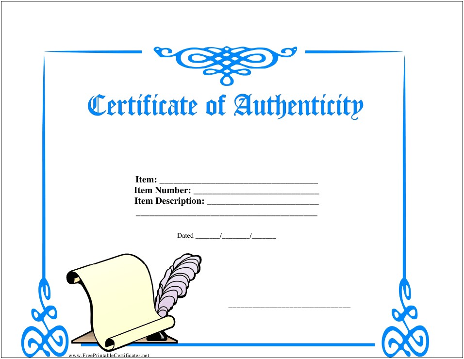 Certificate Of Authenticity Template Word Free