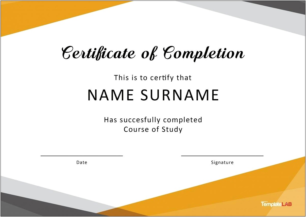 Certificate Of Completion Template Free Pdf