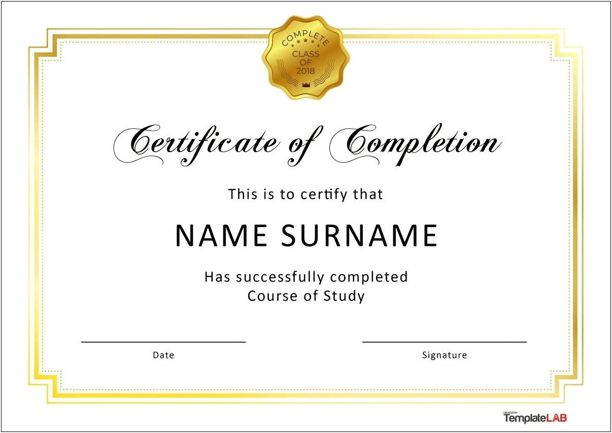 Certificate Of Completion Template Word Free Printable