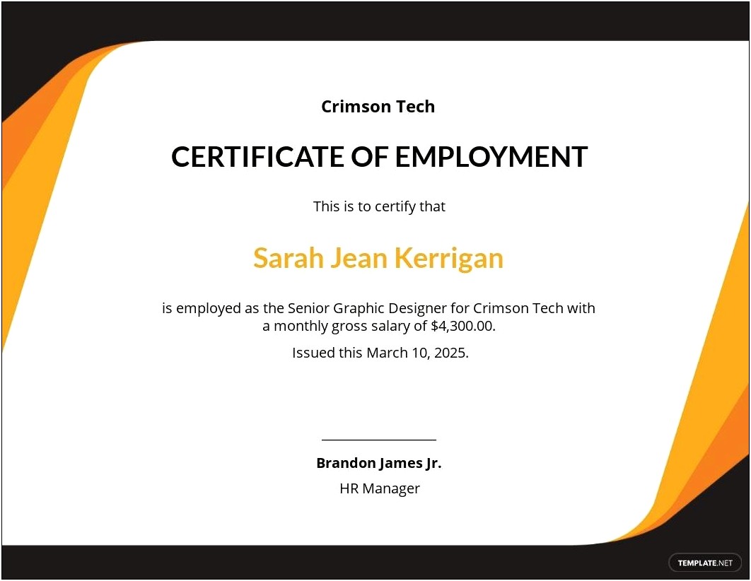 Certificate Of Employment Template Word Free
