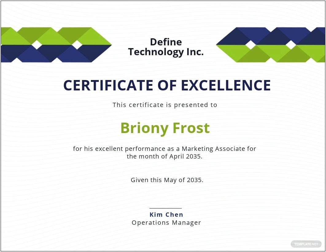 Certificate Of Excellence Google Template Free