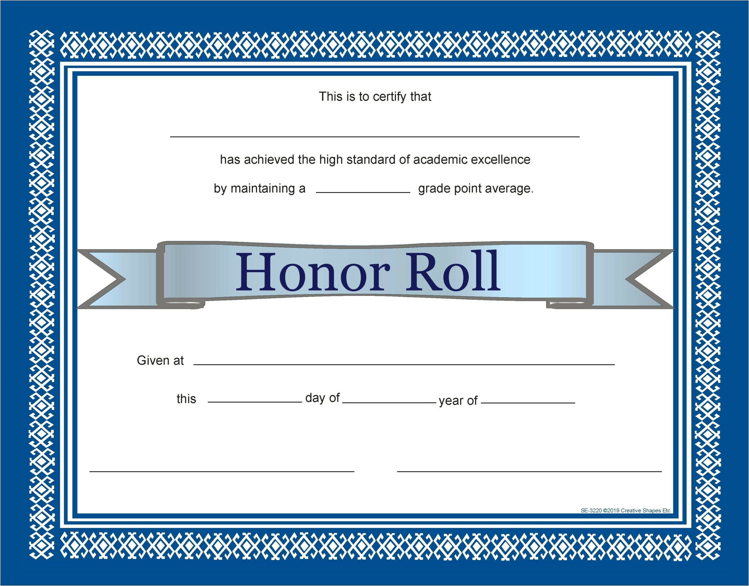 Certificate Of Honor Roll Free Template