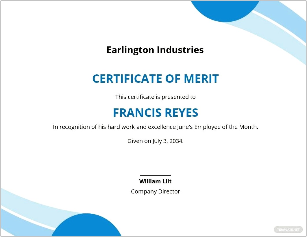 Certificate Of Merit Template Download Free