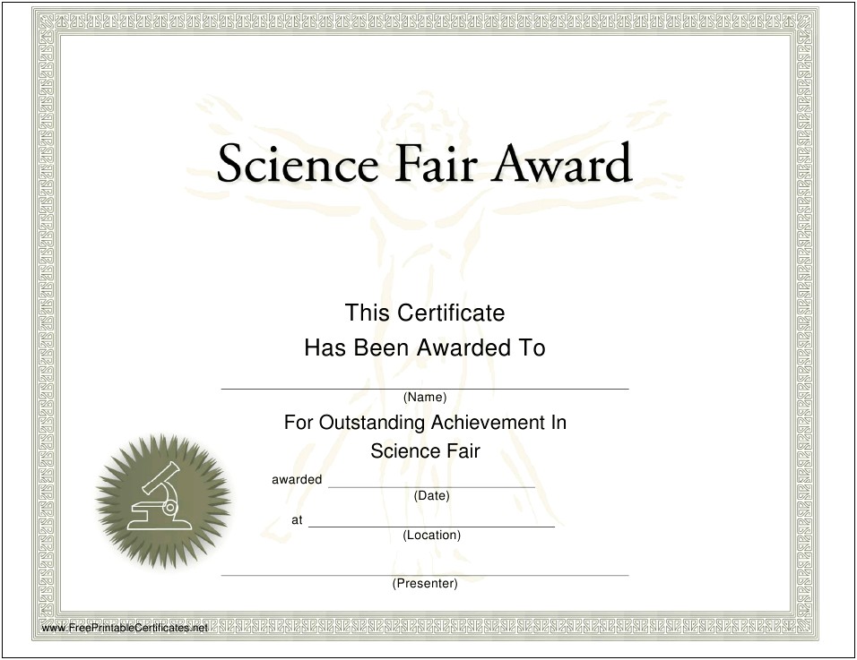 Certificate Of Participation In Science Fair Free Template
