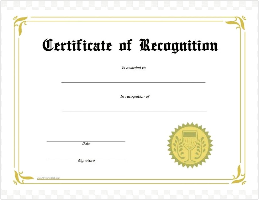 Certificate Of Recognition Template Word Free