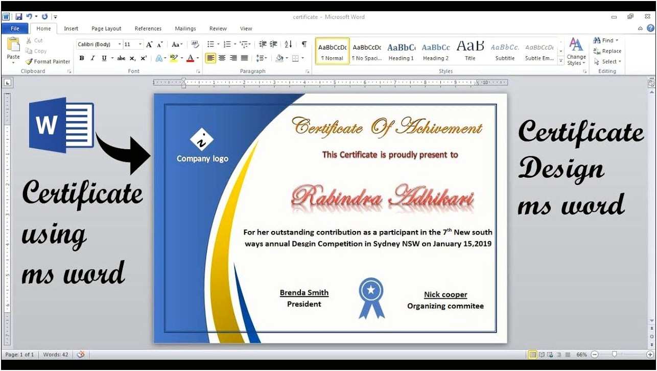 Certificate Template Word 2013 Free Download