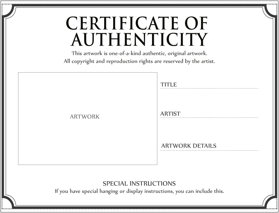 Certification Of Authenticity Template Online Free