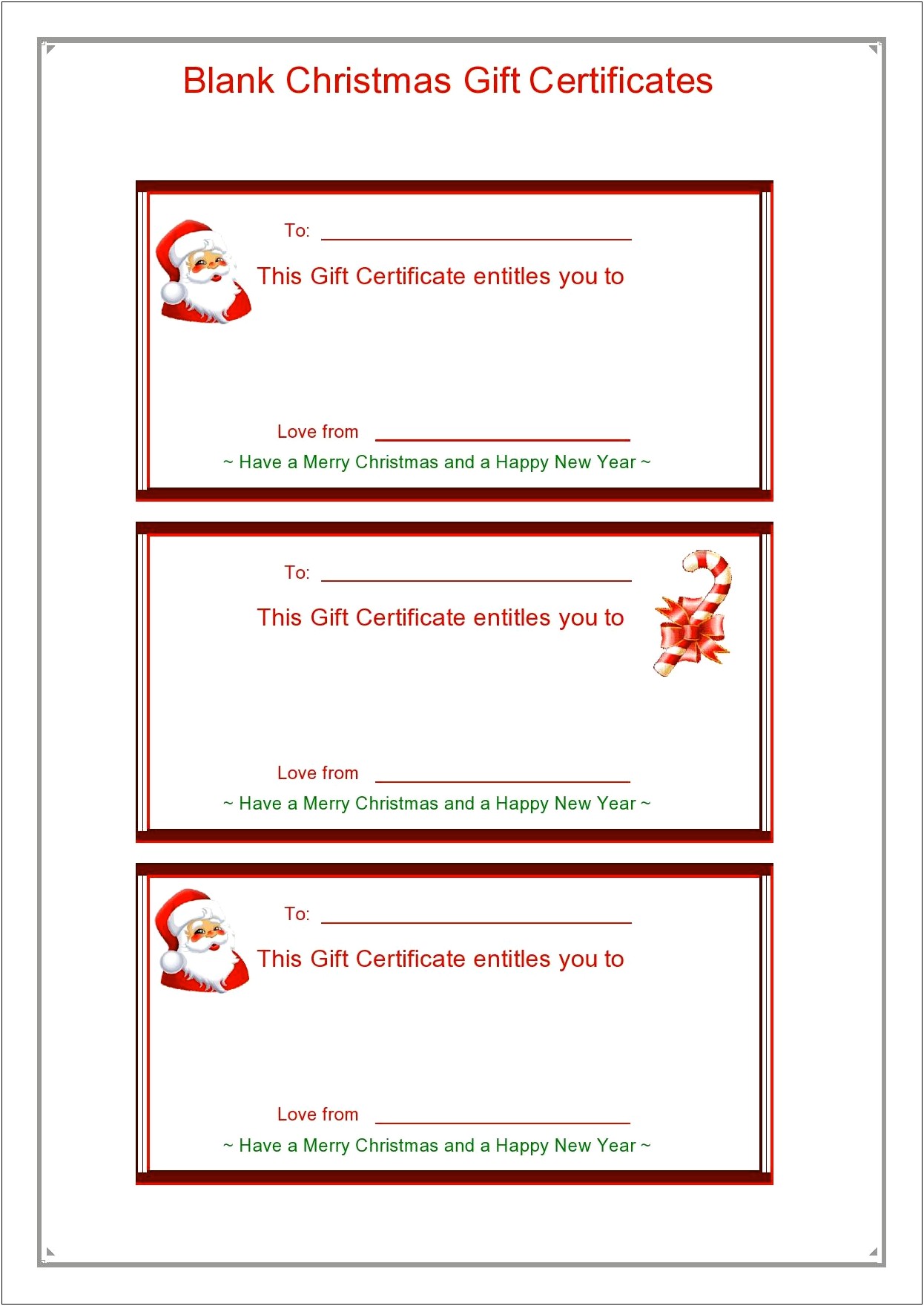 Christmas Gift Certificate Free Printable Templates
