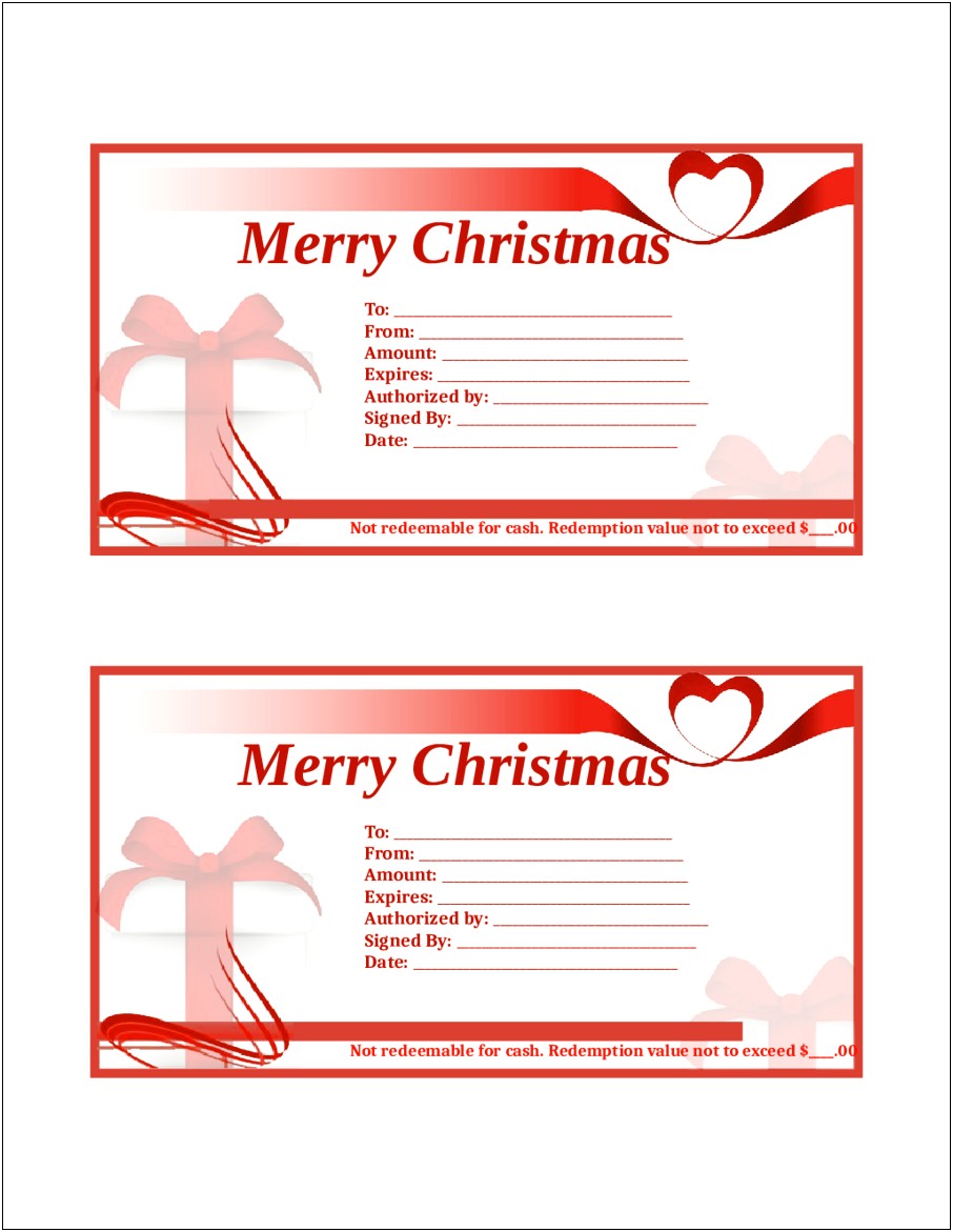 Christmas Gift Certificate Template Free Pdf