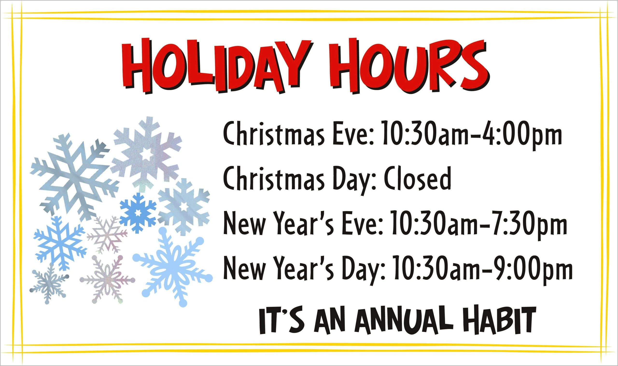 Christmas Holiday Hours Sign Template Free