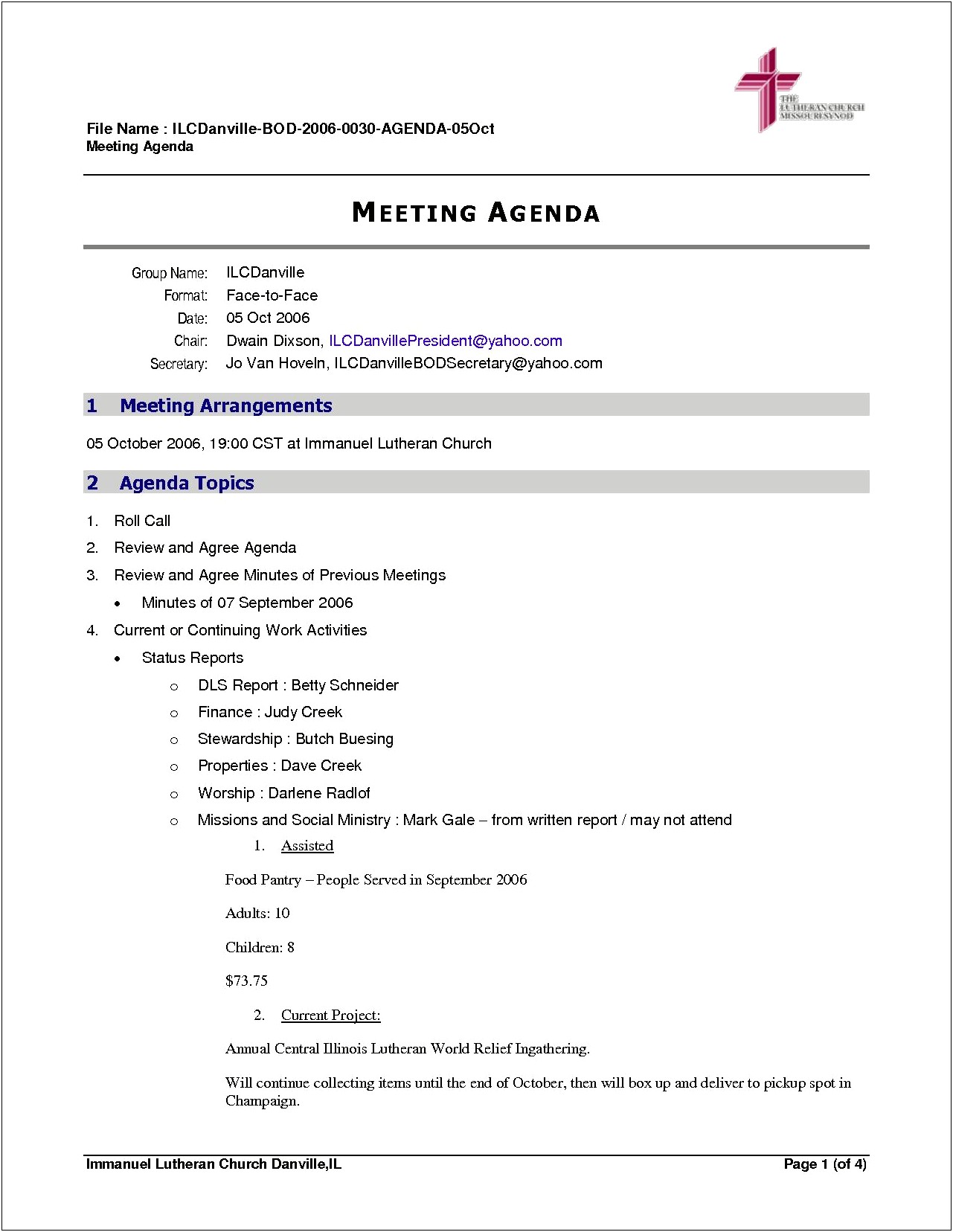Church Board Meeting Minutes Template Free