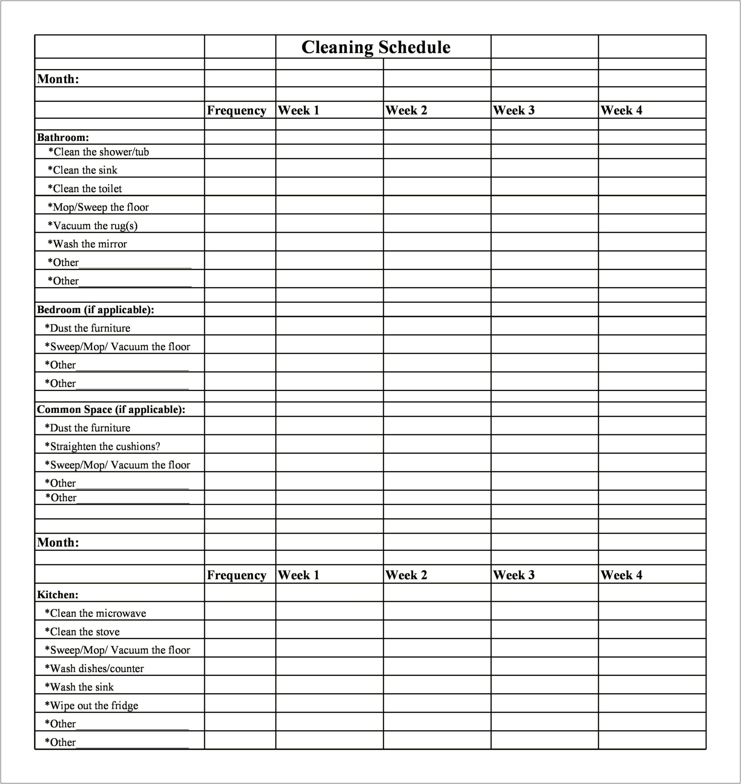 Cleaning Checklist By Room Free Template