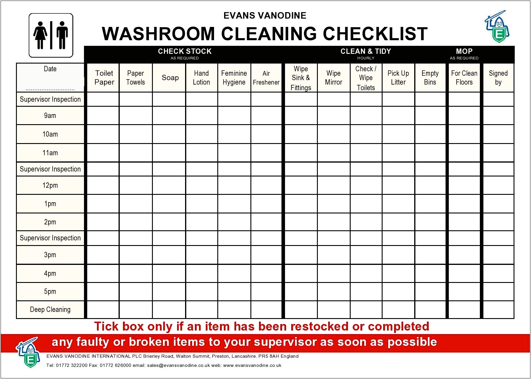 Cleaning Checklist Template For Baking Facility Free