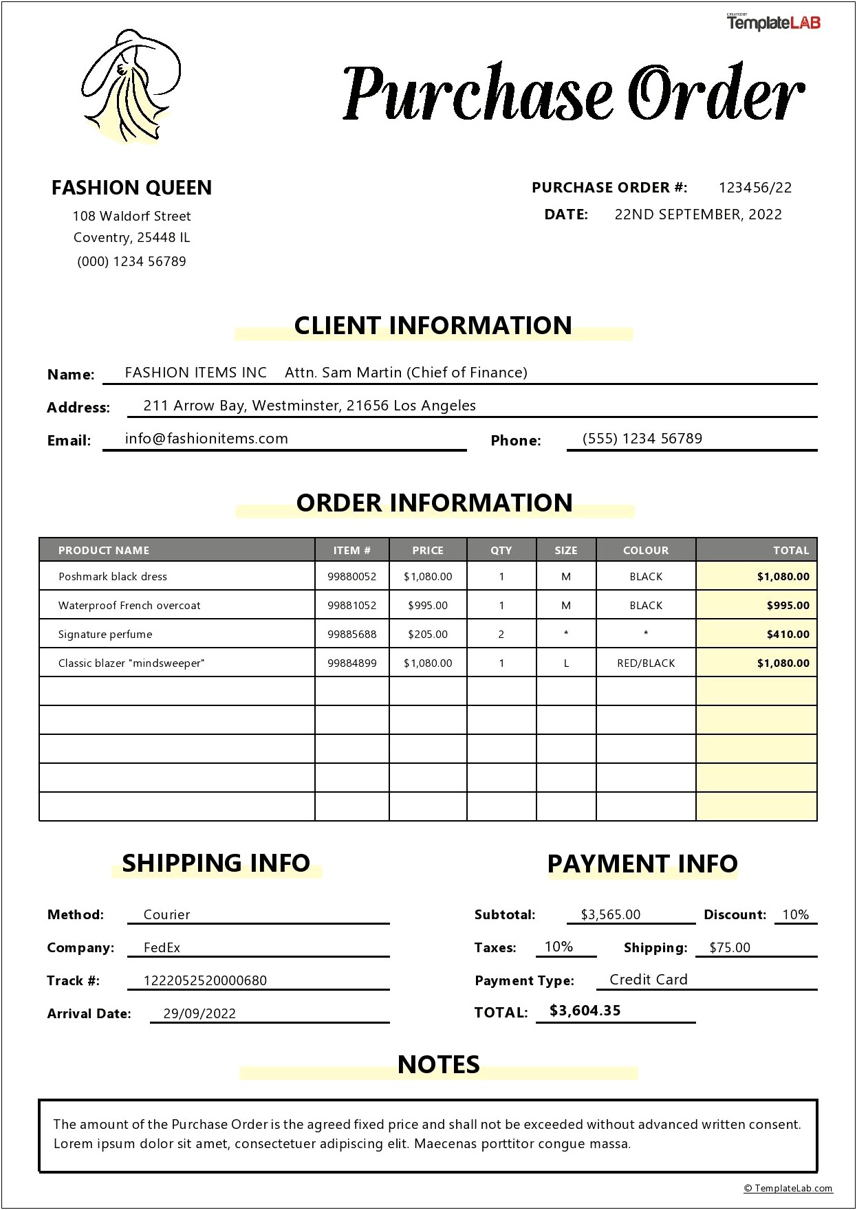 Clothing Order Form Template Excel Free