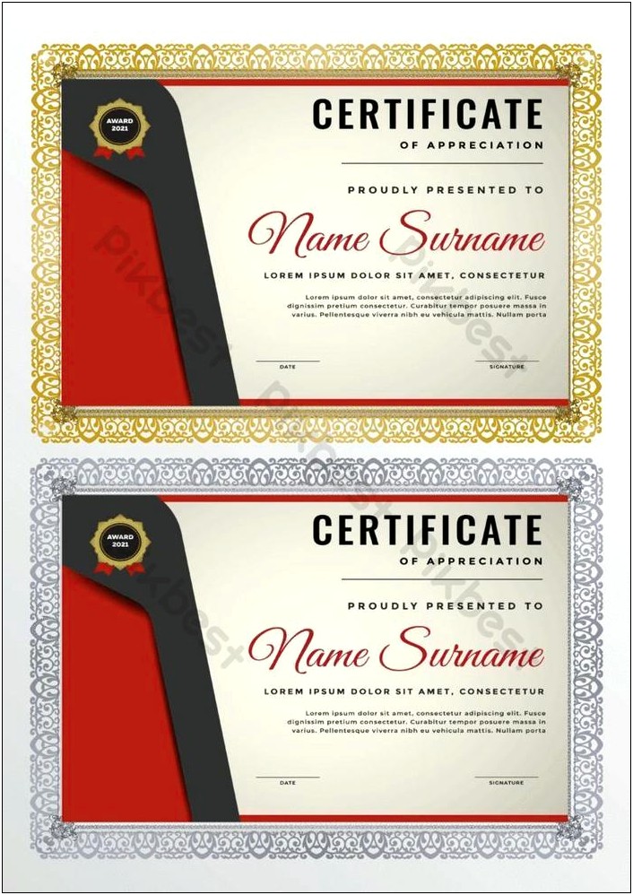 Colorful Certificate Of Recognition Template Free Download