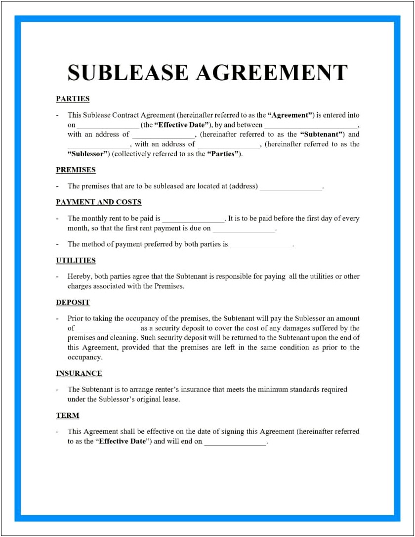 Commercial Sublease Agreement Template Free Download