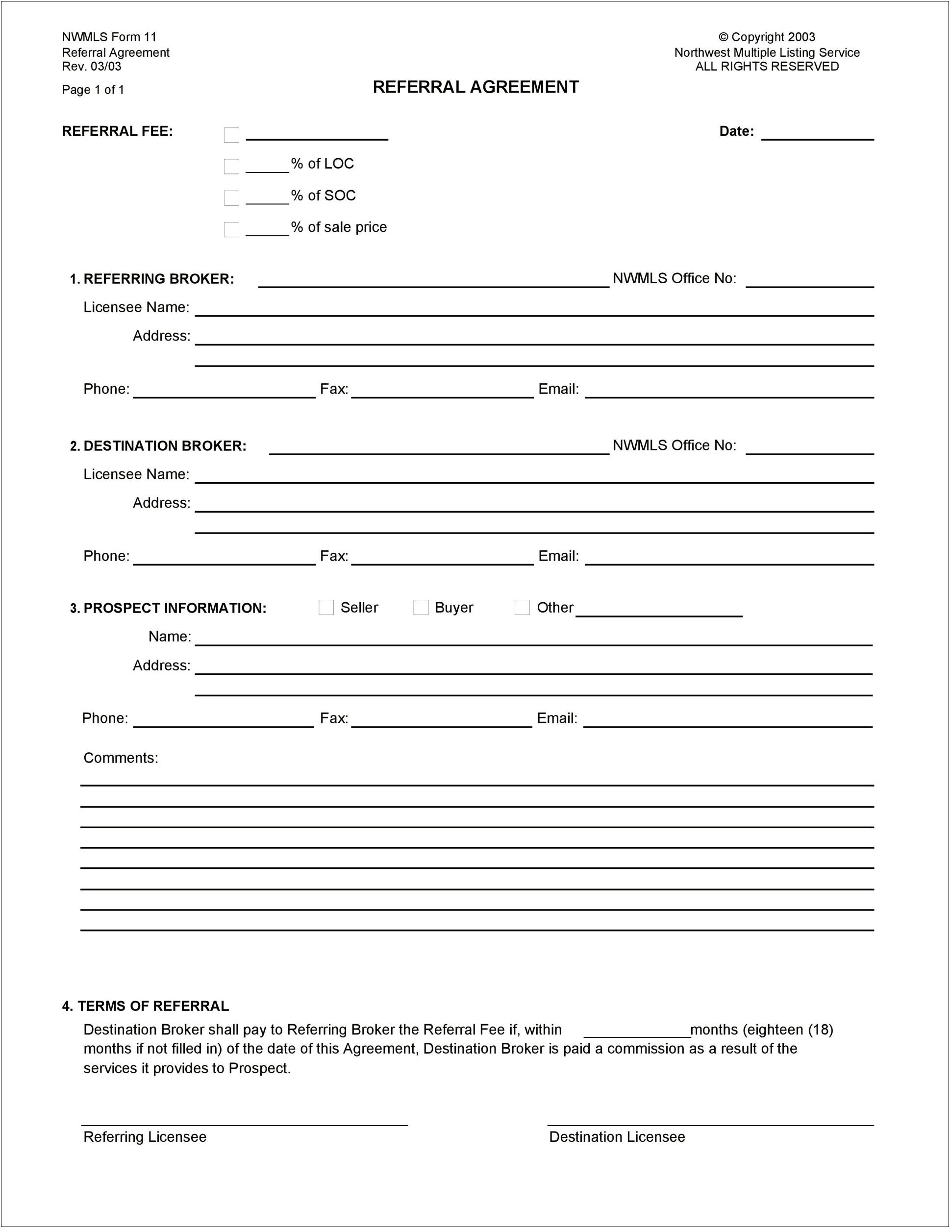 Commission Free Referral Fee Agreement Template
