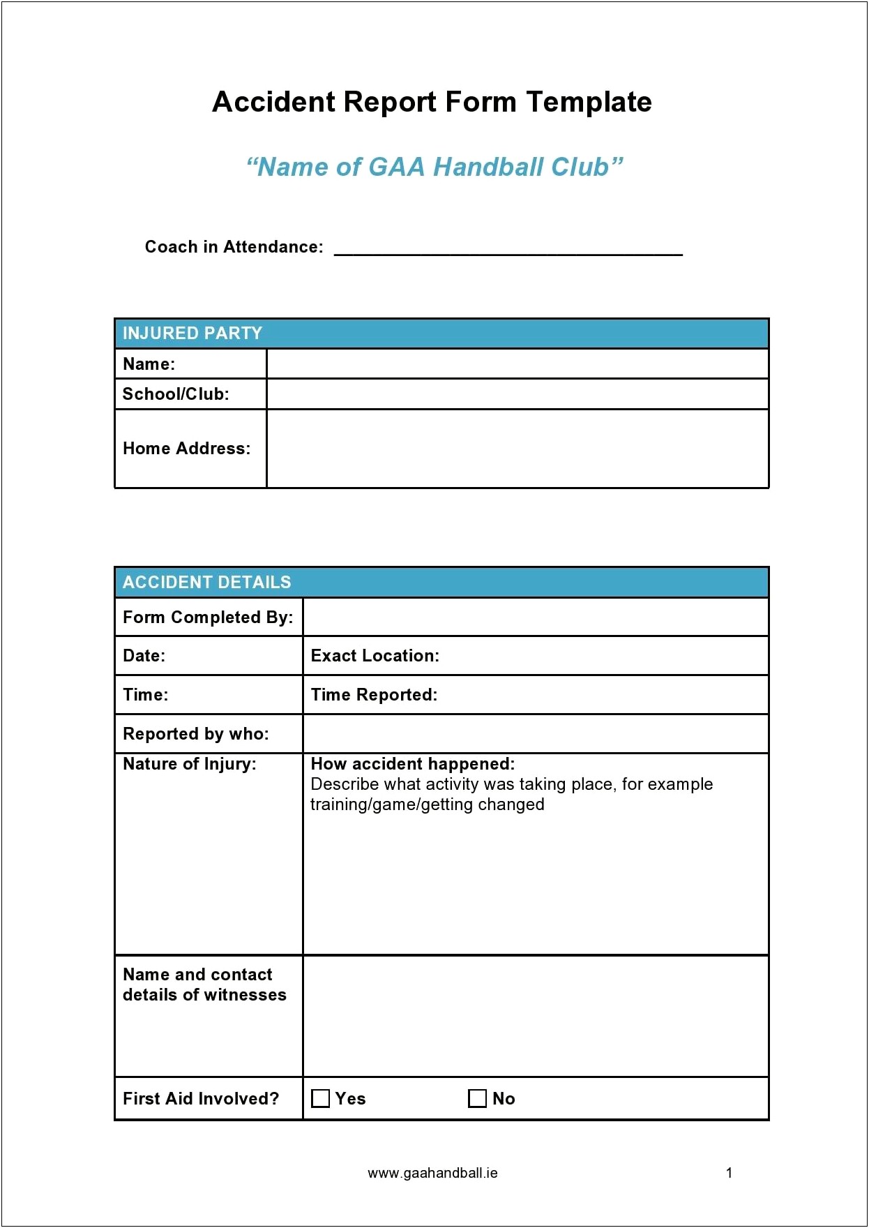Company Accident Reporting Forms Free Templates