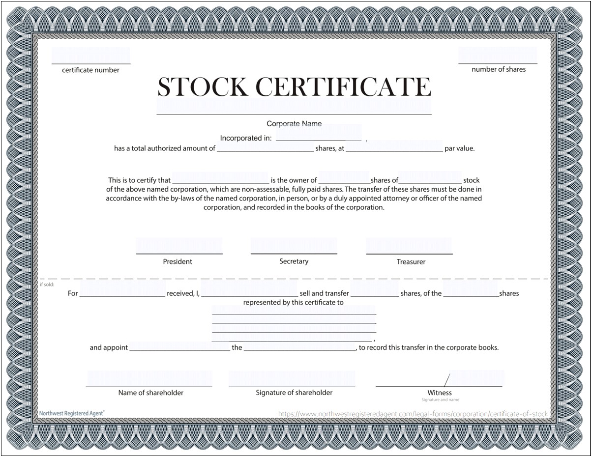Company Share Certificate Template Free Download