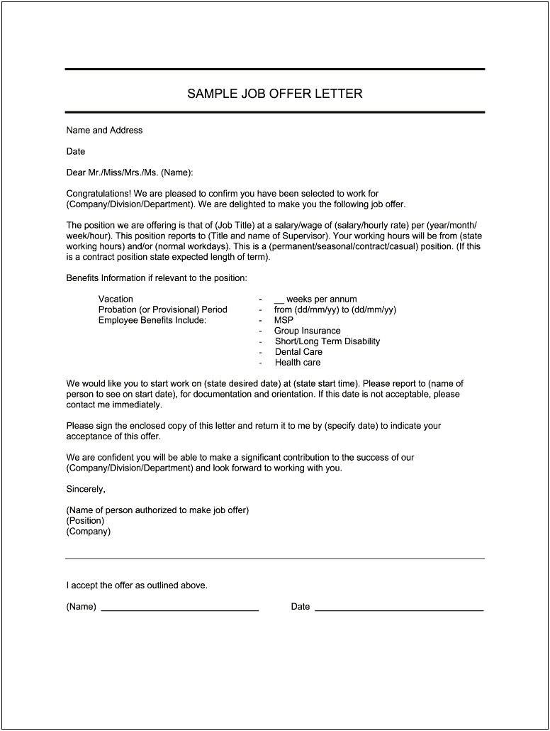 Conditional Job Offer Letter Template Free