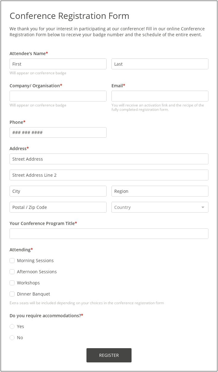 Conference Registration Form Template Free Download
