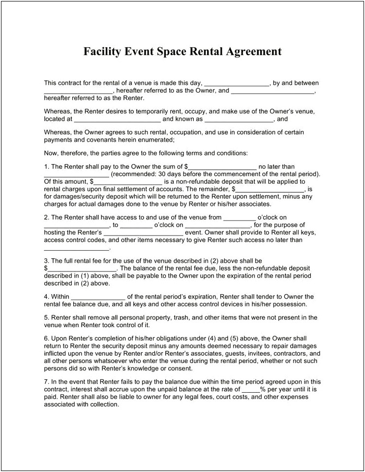 Conference Room Rental Agreement Template Free Word