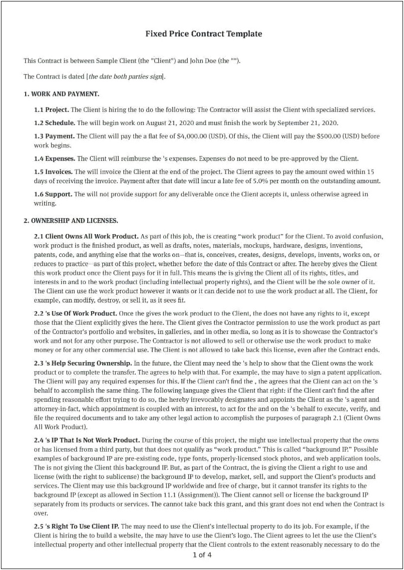 Construction Contract Template Free Download Uk