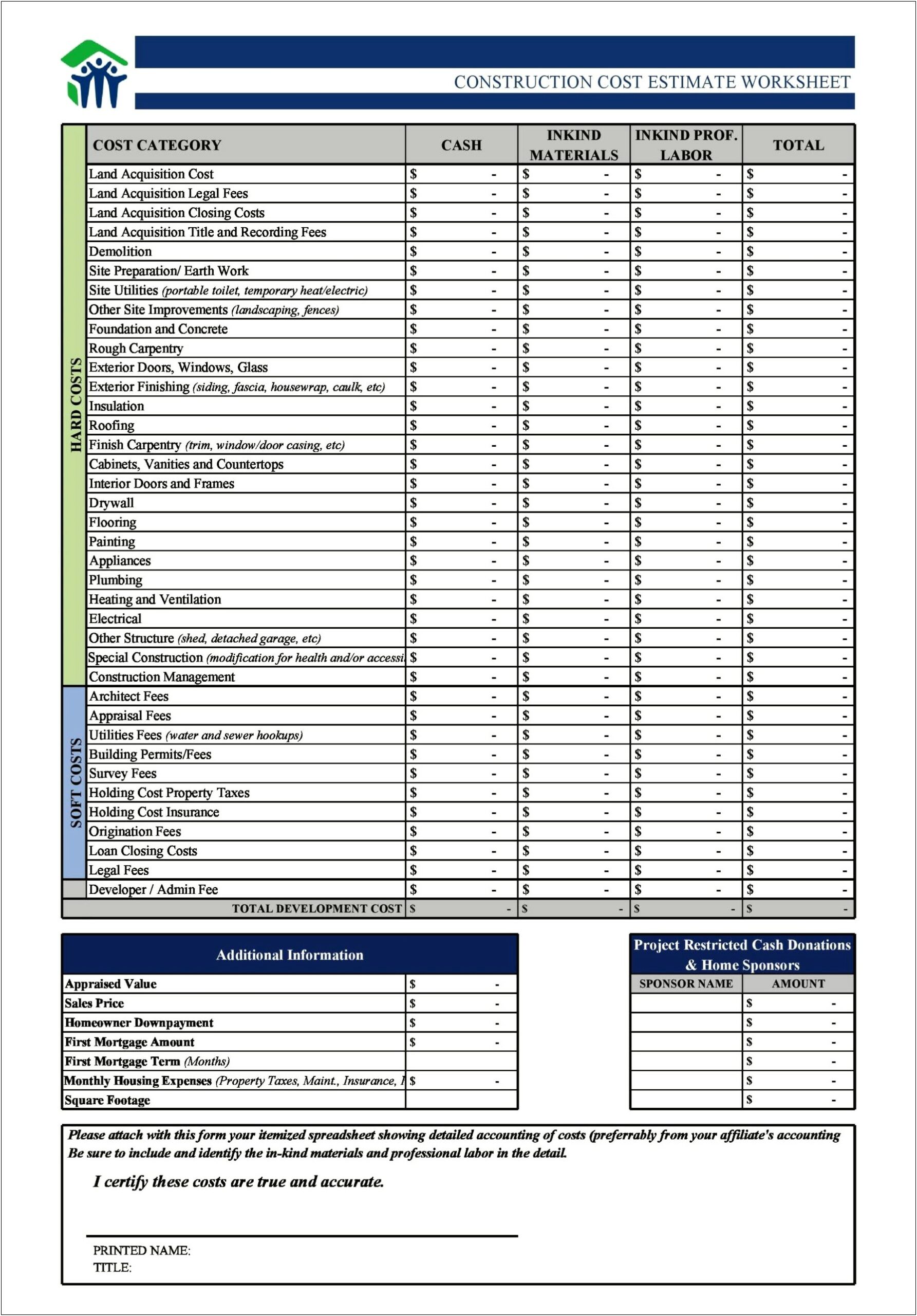 Construction Cost Estimate Free Excel Template