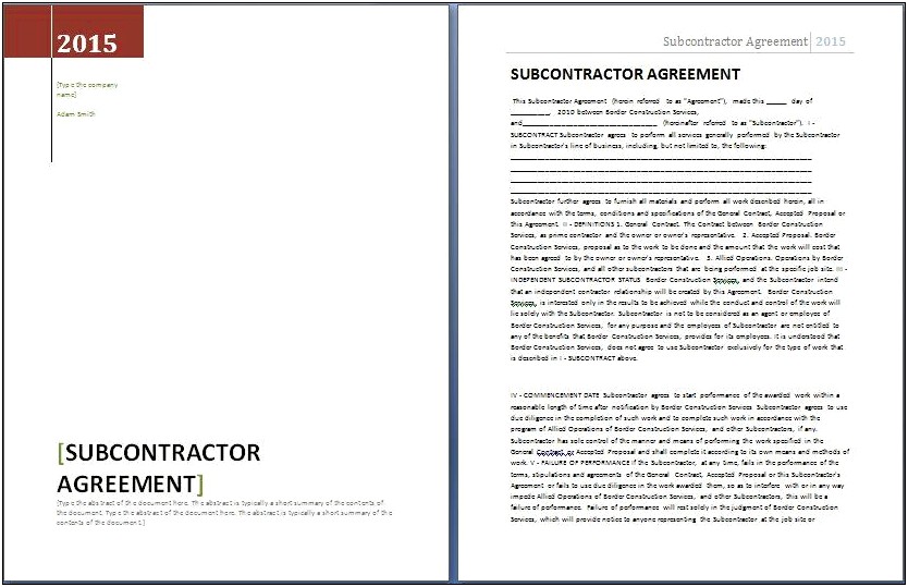 Contract For Subcontractors Template Free Uk