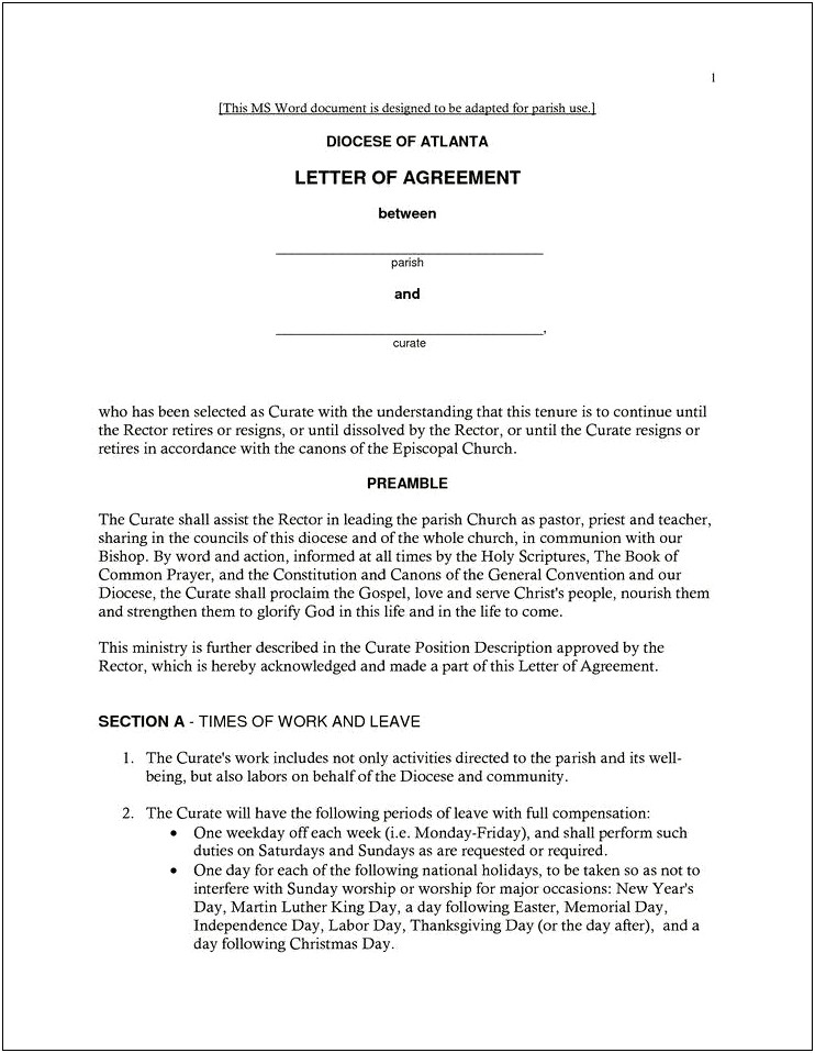 Contract Template Free Letter Of Agreement