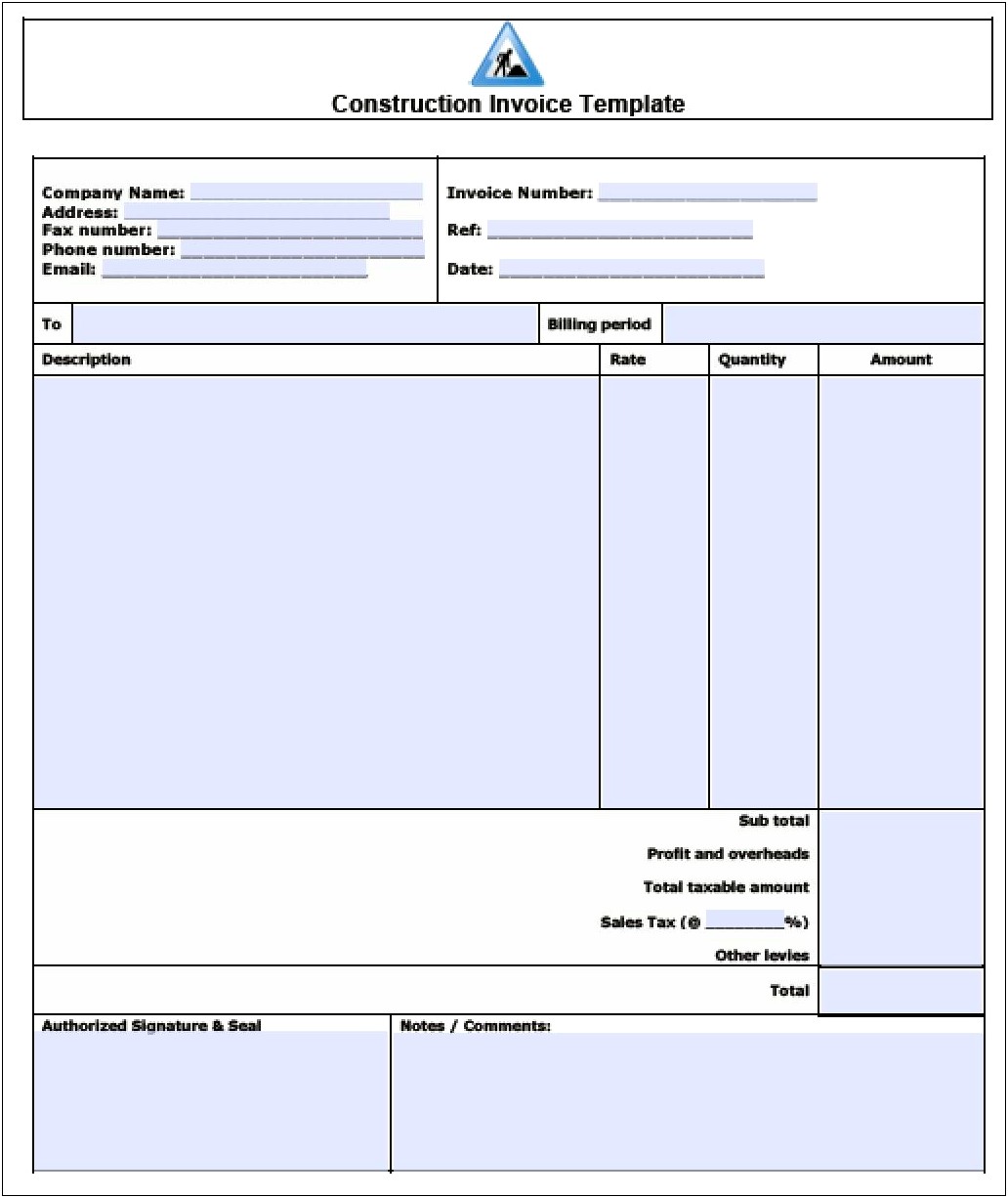 Contractor Invoice Template Free For Mac