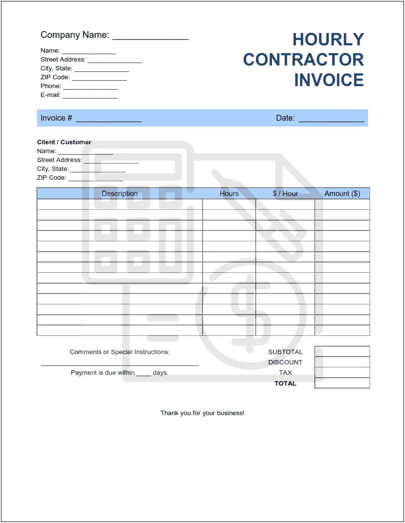 Contractor Invoice Template Word Free Downloads