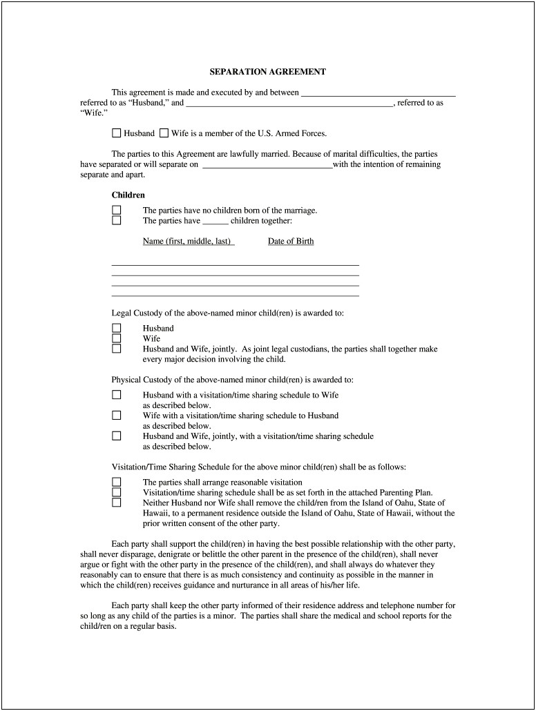 Copy Of A Marriage Separation Agreement Template Free