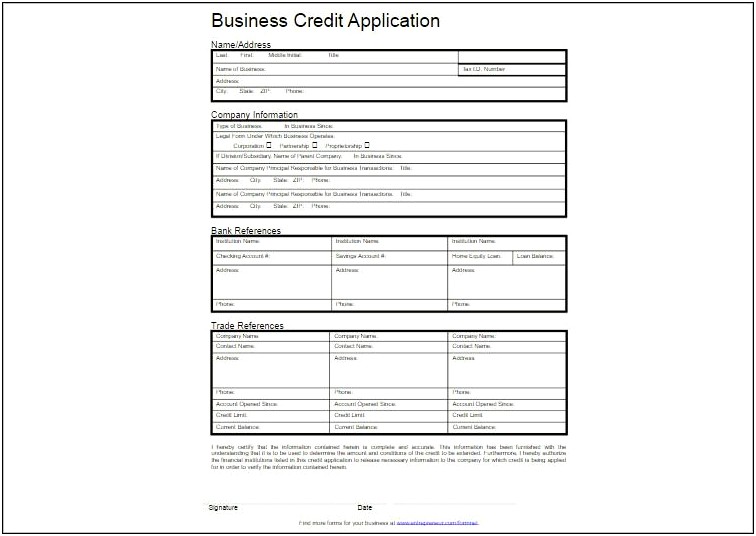 Corporate Credit Application Form Template Free
