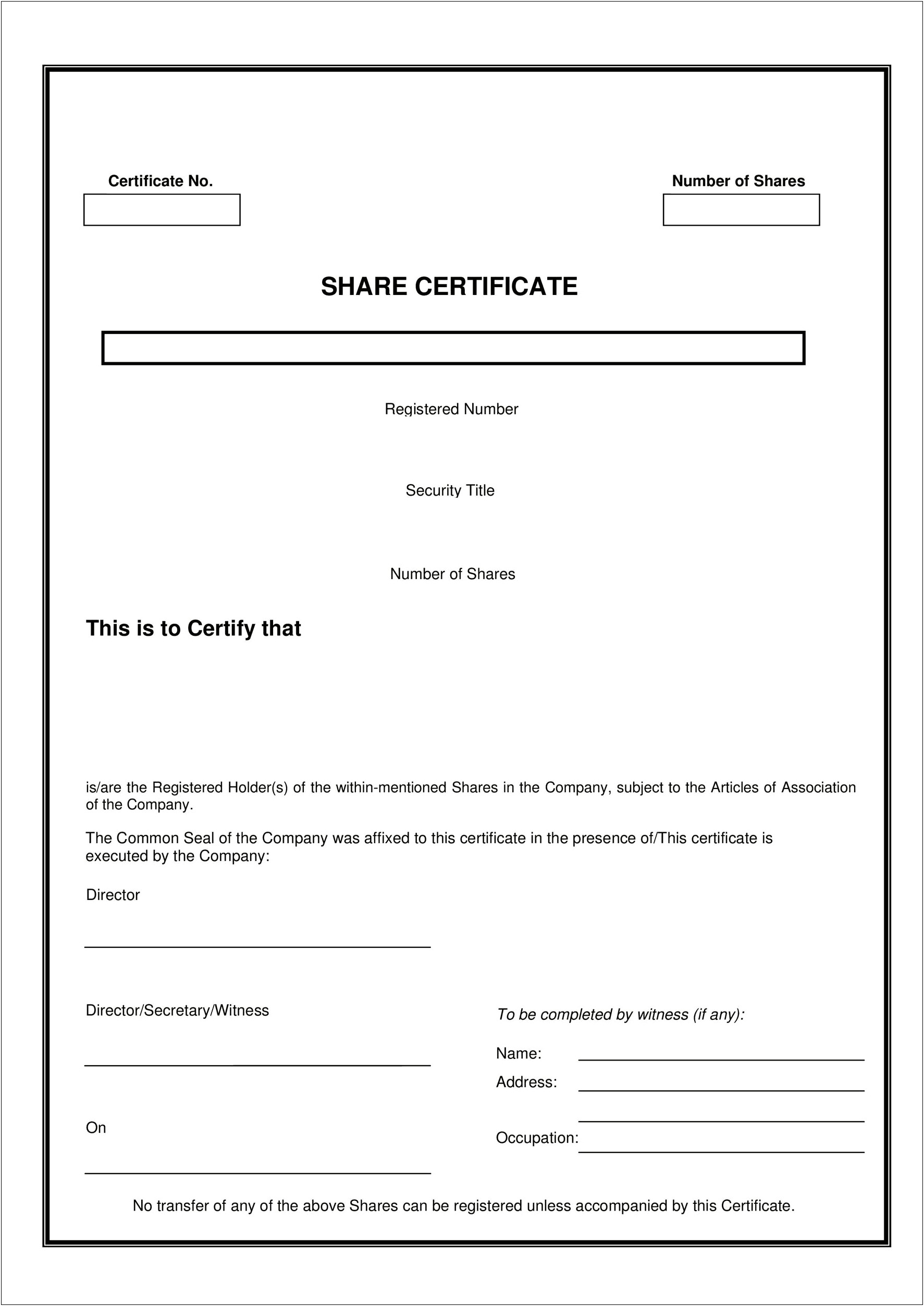 Corporate Stock And Seal Free Template