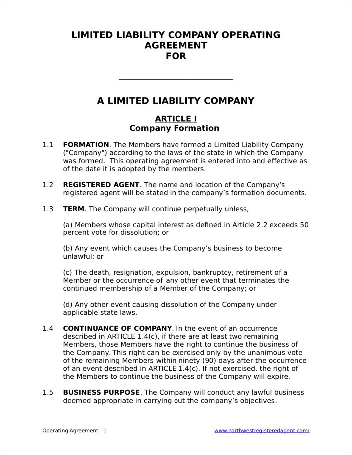 Cosmetic Company Operating Agreement Template Free