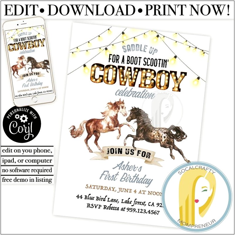 Country Western Girly Invitation Templates Free