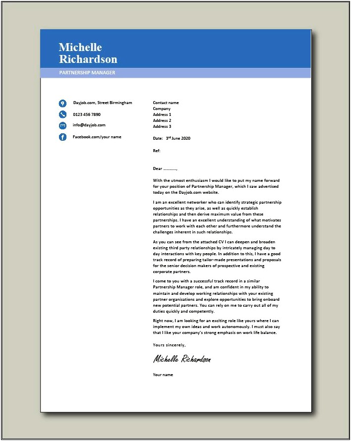 Cover Letter Company Relations Manager Template Free